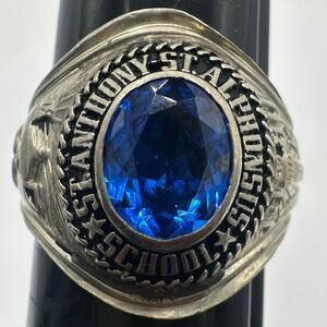 Sterling silver tops blue genuine gemstone high school class ring size 11.25